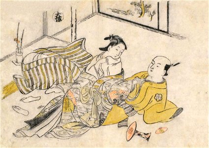 Okumura Masanobu - Lovers in Osaka Undressing, From the series Love in Three Capitals, 1720s