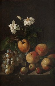 Okänd - Still Life with Fruit and White Roses - NM 220 - Nationalmuseum. Free illustration for personal and commercial use.