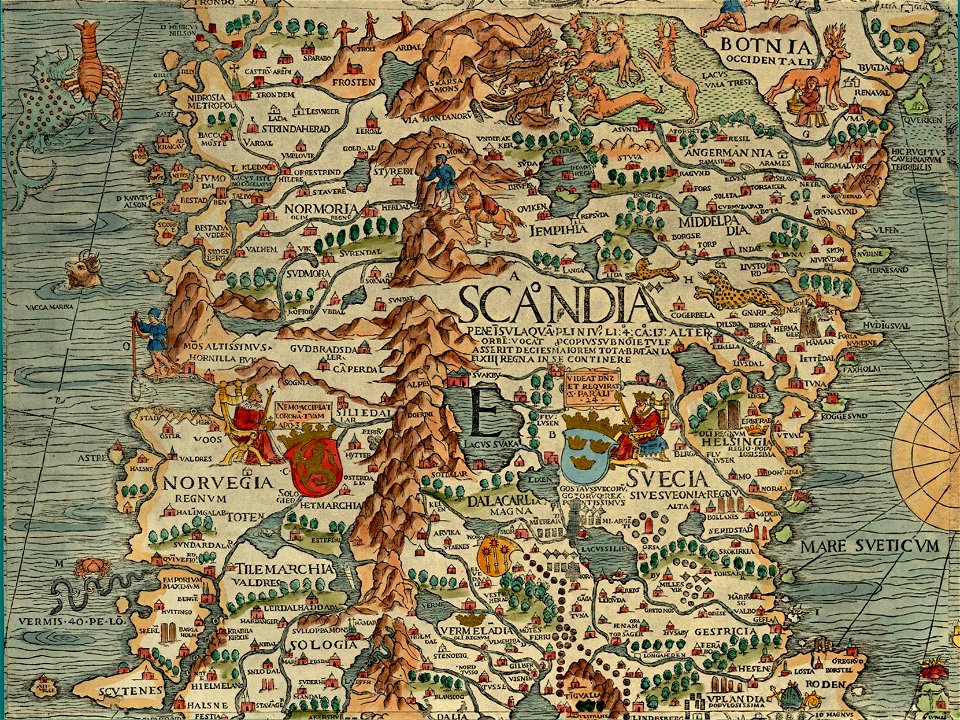 Olaus Magnus' Map of Scandinavia 1539, Section E, Norway and Sweden