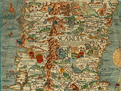 Olaus Magnus' Map of Scandinavia 1539, Section E, Norway and Sweden