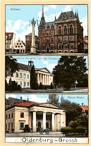 Oldenburg in Oldenburg um 1914. Marktplatz mit Rathaus, Peter Friedrich Ludwigs Hospital und Schloßwache