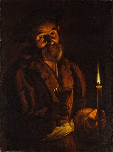 Old Man Holding a Candle and a Glass (Adam Coster) - Nationalmuseum - 17472