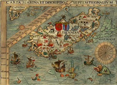 Olaus Magnus' Map of Scandinavia 1539, Section A, Iceland
