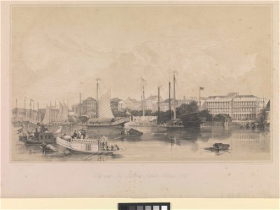 Old and New Factories, Canton, China, 1847 RMG PY2764. Free illustration for personal and commercial use.