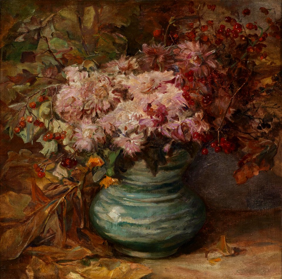Olga Wisinger-Florian Blumenstrauß mit Crysanthemen und Ringelblumen