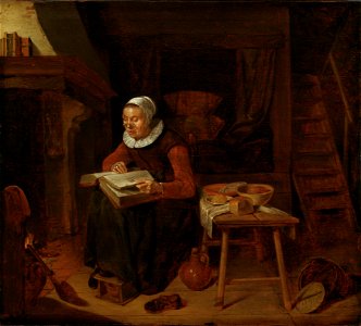Old Woman Reading the Bible (Quiringh Gerritsz. van Brekelenkam) - Nationalmuseum - 17360. Free illustration for personal and commercial use.