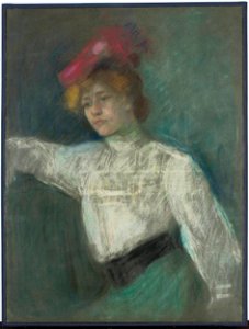 Olga Boznańska - Portret kobiety w czerwonym kapeluszu