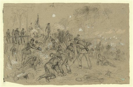 On Hancocks front- the soldiers ha(ving) no picks and shovels used bayonets, tin pans, old canteens, and even their hands in throwing up breastworks ARW LCCN2004660168