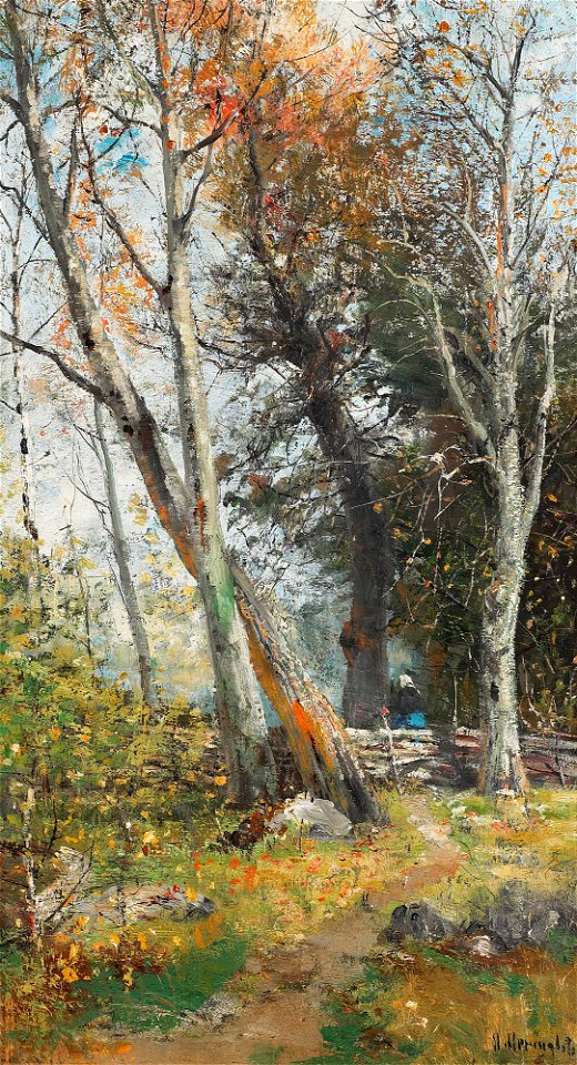 Olof Hermelin - Björkdunge - Kvinna vid gärdesgård