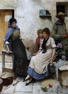 Oliver Rhys (1854-1907) - An Italian Peasant Group outside a House - 414279 - National Trust