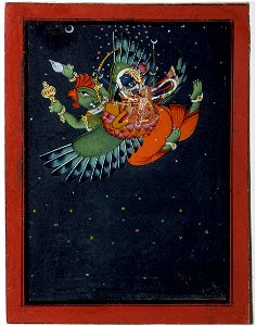 On the wings of Garuda- Krishna and Satyabhama fly through the night sky (6125048246)
