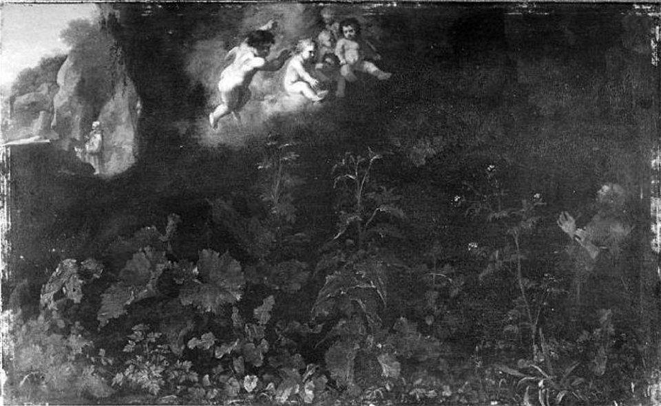 Omgeving van Cornelis van Poelenburch - Landschap met de verschijning van engelen aan de heilige Antonius - NM 567 - Nationalmuseum