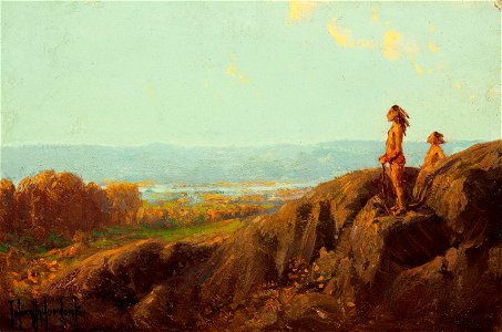 Julian Onderdonk - Landscape with Indian Scouts. Free illustration for personal and commercial use.