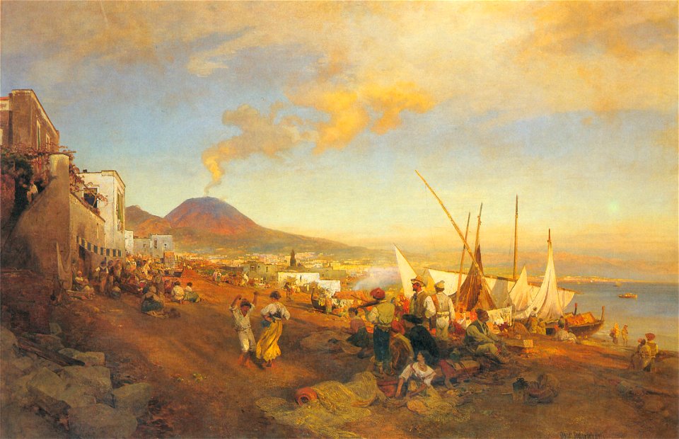 On the beach in Naples, a 19th-century painting by Oswald Achenbach