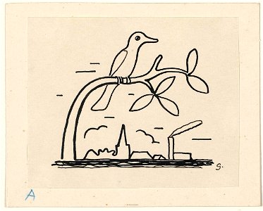 Ontwerp voor een vignet voor het maandblad voor Beeldende Kunsten- een vogel op een tak