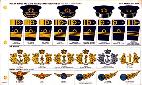 ONI JAN 1 Uniforms and Insignia Page 099 Royal Netherlands Navy WW2 Shoulder boards and sleeve insignia Commissioned officers Oct 1943 Field recognition. US public doc. No known copyright. Free illustration for personal and commercial use.