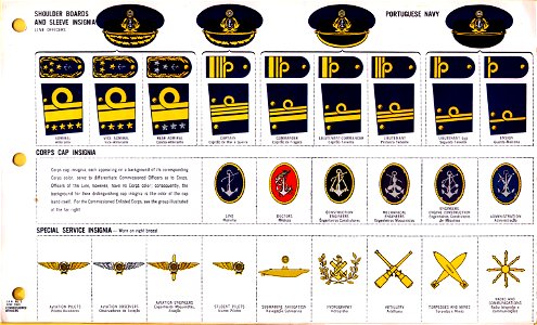 ONI JAN 1 Uniforms and Insignia Page 107 Portuguese Navy WW2 Shoulder boards and sleeve insignia June 1943 Field recognition. US public doc. No known copyright. Free illustration for personal and commercial use.