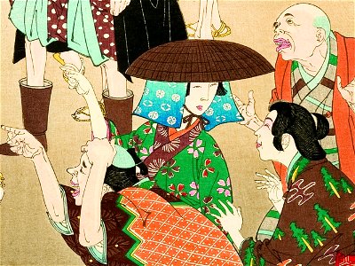 Onlookers - Okubo Hikozaemon in a washtub visiting the castle (5759535834) (cropped)