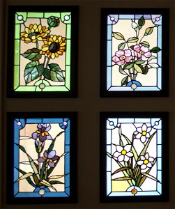 Opalescent windows with flowers, 1897. Free illustration for personal and commercial use.