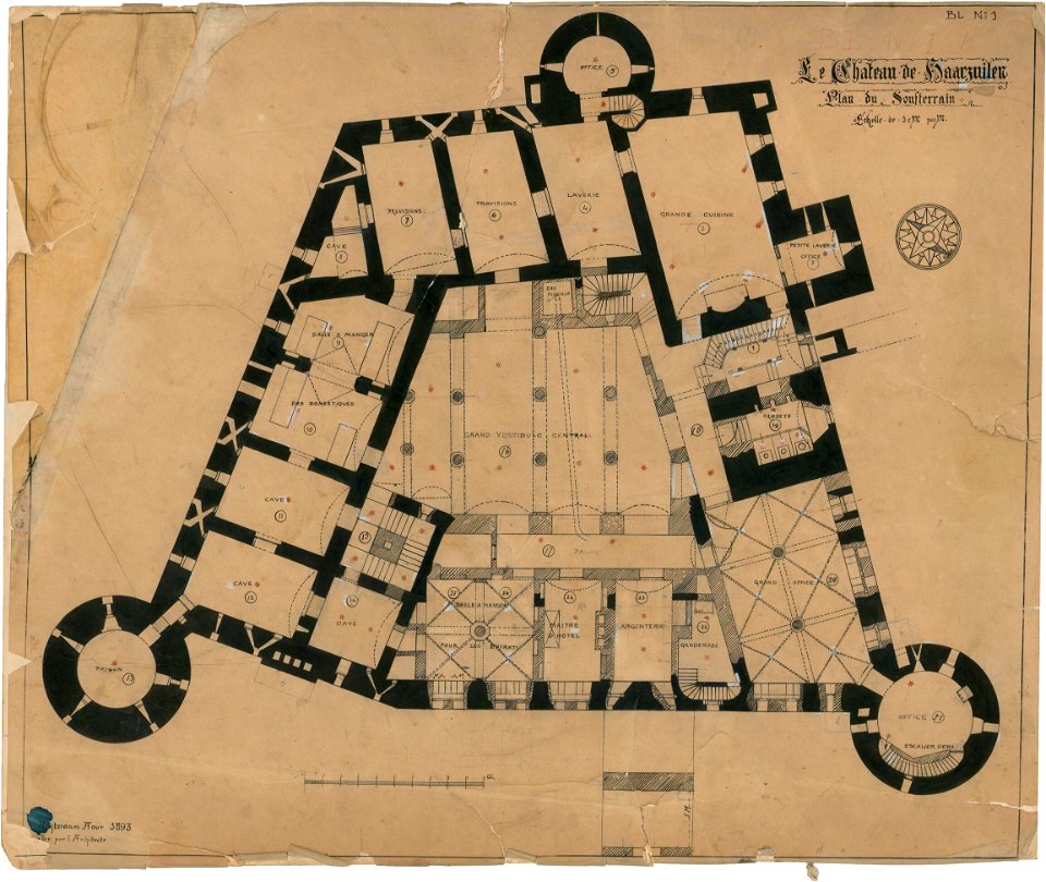 Ontwerp voor Kasteel de Haar, plattegrond van het souterrain Het Nieuwe Instituut HAARt1-1