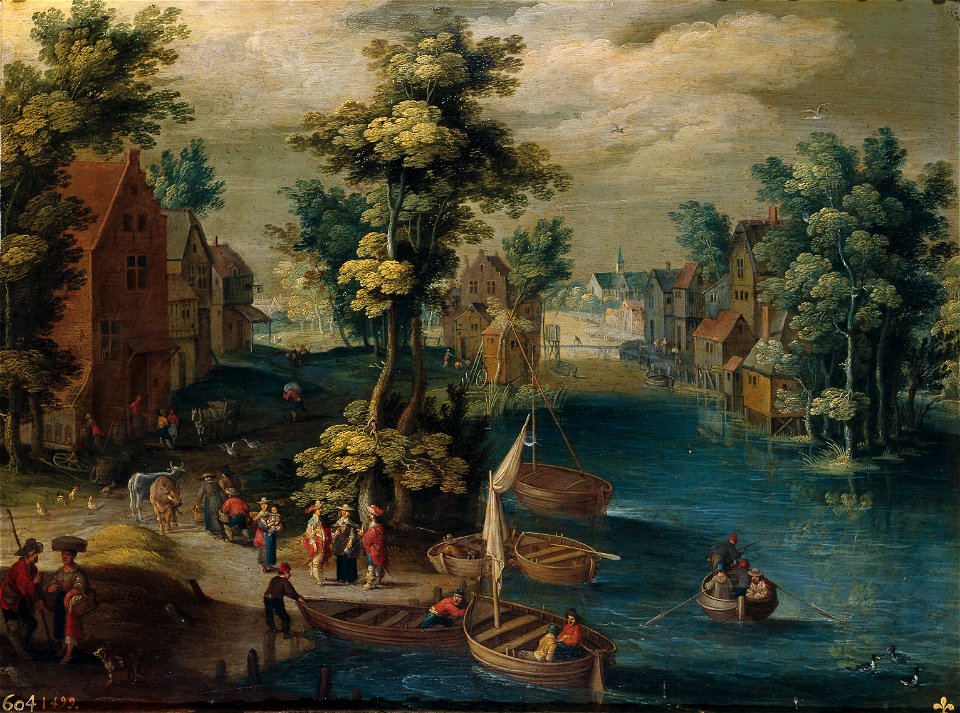 Oosten-paisaje con barcas-prado