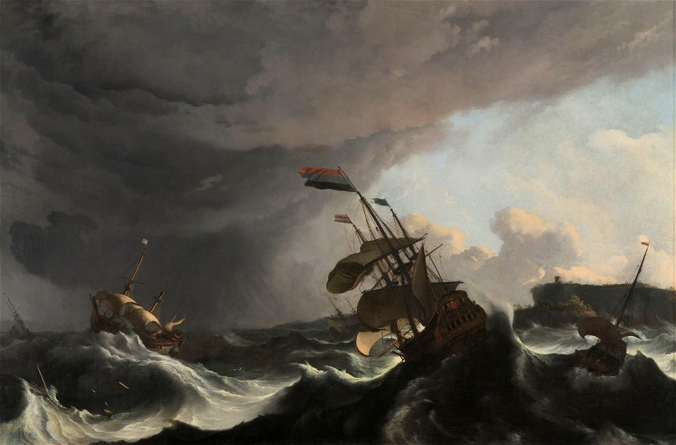 Oorlogsschepen tijdens een storm Rijksmuseum SK-A-4856