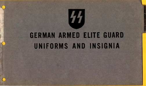 ONI JAN 1 Uniforms and Insignia Page 040 German Armed Elite Guard Waffen-SS WW2 1943 Recognition manual for field use. US unclassified public document. Published 1944. No known copyright restrictions. Free illustration for personal and commercial use.
