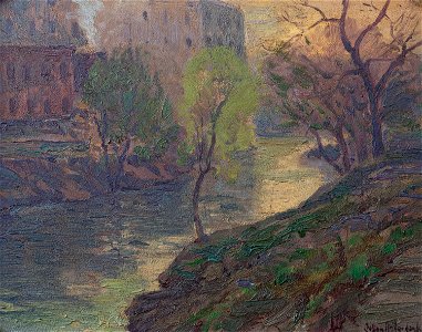 Julian Onderdonk - Early Morning on the San Antonio River at Mill Bridge (1919)