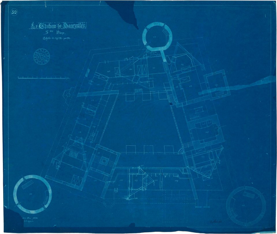 Ontwerp voor Kasteel de Haar, eerste serie tekeningen, plattegrond van de derde verdieping Het Nieuwe Instituut HAARt5 Z (1)