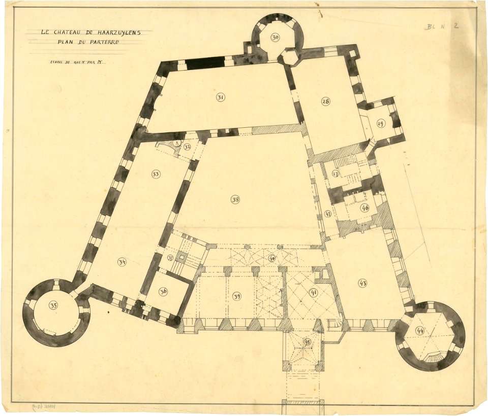 Ontwerp voor Kasteel de Haar, plattegrond van de begane grond Het Nieuwe Instituut HAARt2-9