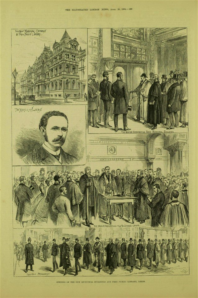 Opening of the New Municipal Buildings and Free Public Library, Leeds - ILN 1884