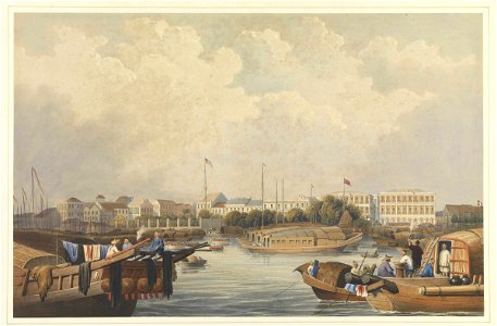 Operations in Canton River. 8. British and Foreign Factories at Canton; Troops landed there on 3rd April 1847 RMG PX9141