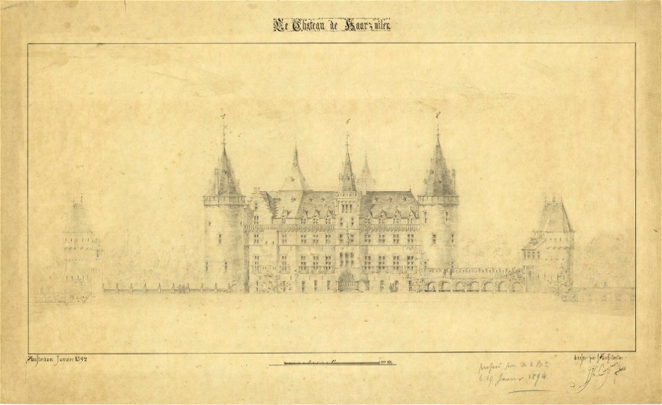 Ontwerp voor Kasteel de Haar, aanzicht van de noordoostgevel Het Nieuwe Instituut HAARt6-15