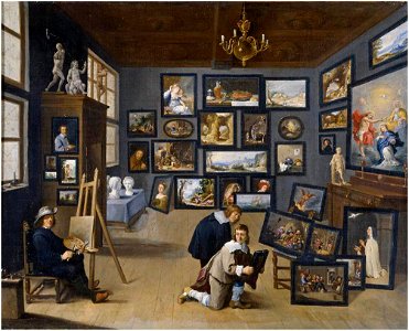 Circle of David Teniers - An artist in his studio surrounded by his paintings