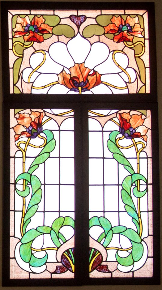 Opalescent three-light window, 1900