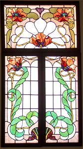 Opalescent three-light window, 1900