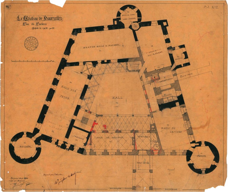 Ontwerp voor Kasteel de Haar, algemen tekeningen, plattegrond van de begane grond Het Nieuwe Instituut HAARt2-5