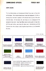 ONI JAN 1 Uniforms and Insignia Page 095 French Navy WW2 Commissioned officers Corps colors July 1943 Field recognition. US public doc. No known copyright