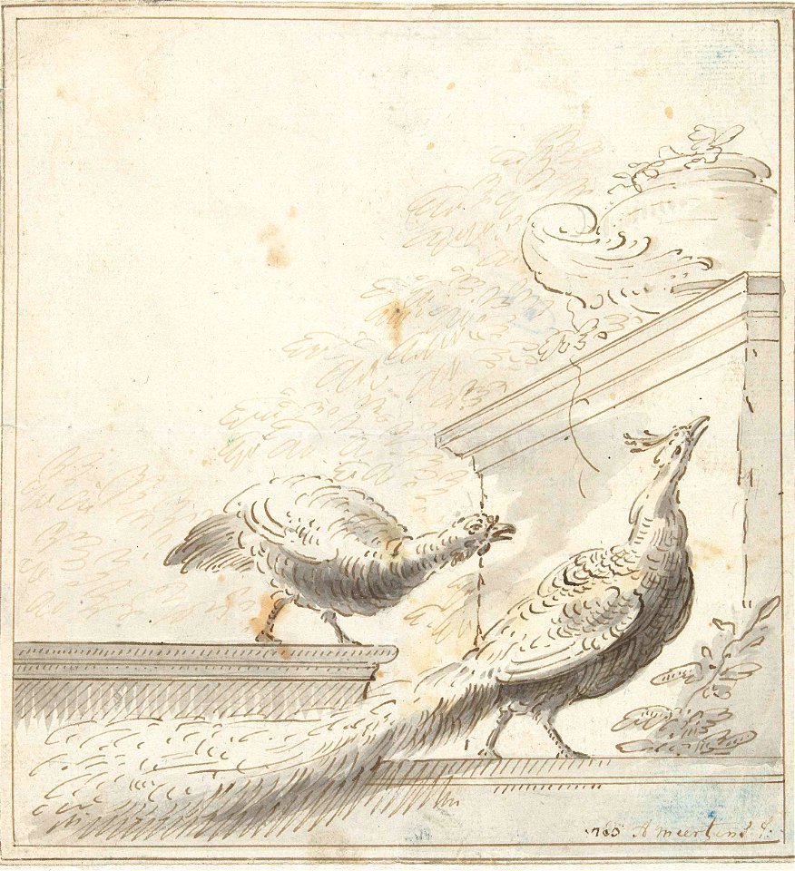 Ontwerp voor een kamerversiering met pauwen op een balustrade