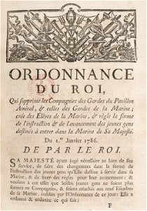 Ordonnance de Castries qui supprime les gardes marines en 1786