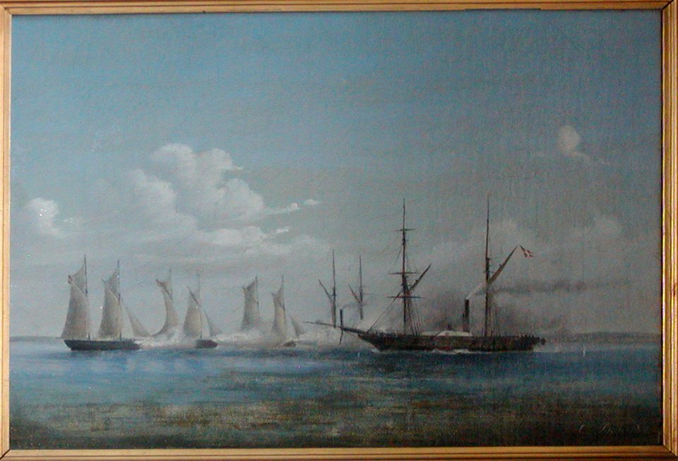 Orlogsskibet Hekla i kamp med tyske kanonbåde 16 august 1850