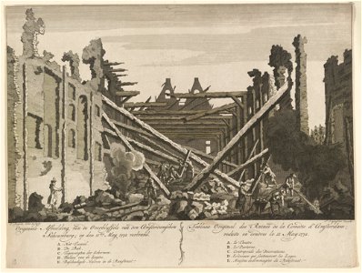 Origineele afbeelding van de overblyffels van den amfterdamchen schouwburg; op den llden May 1772 verbrand LCCN2003680585