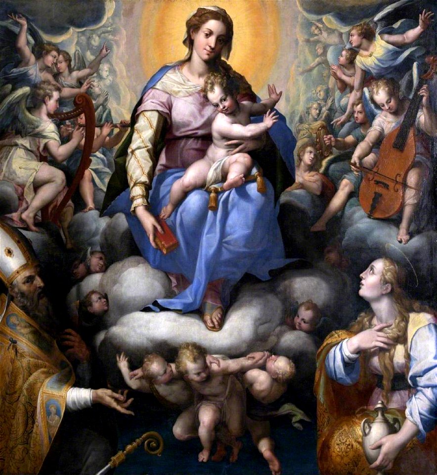 Orazio Samacchini (1532-1577) - Madonna and Child in a Glory of Music-Making Angels, with the Magdalen and Saint Petronius - 872181 - National Trust