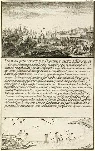 Opération générale de débarquement avec détail des moyens utilisés au milieu du XVIIIeme siècle
