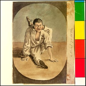 Oriental seaman with his left leg tucked behind his head (Bray album) RMG PT2019