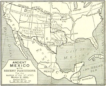 Original and modern borders of Mexico, from page 551 of 'Illustrated Battles of the Nineteenth Century. By Archibald Forbes, Major Arthur Griffiths, and others.'. Free illustration for personal and commercial use.