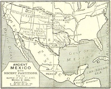 Original and modern borders of Mexico, from page 551 of 'Illustrated Battles of the Nineteenth Century. By Archibald Forbes, Major Arthur Griffiths, and others.'