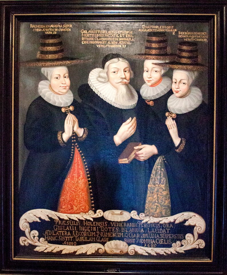Painting of Gisli Thorláksson and his three wives