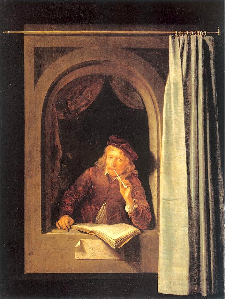 Painter with a pipe and book by Gerard Dou