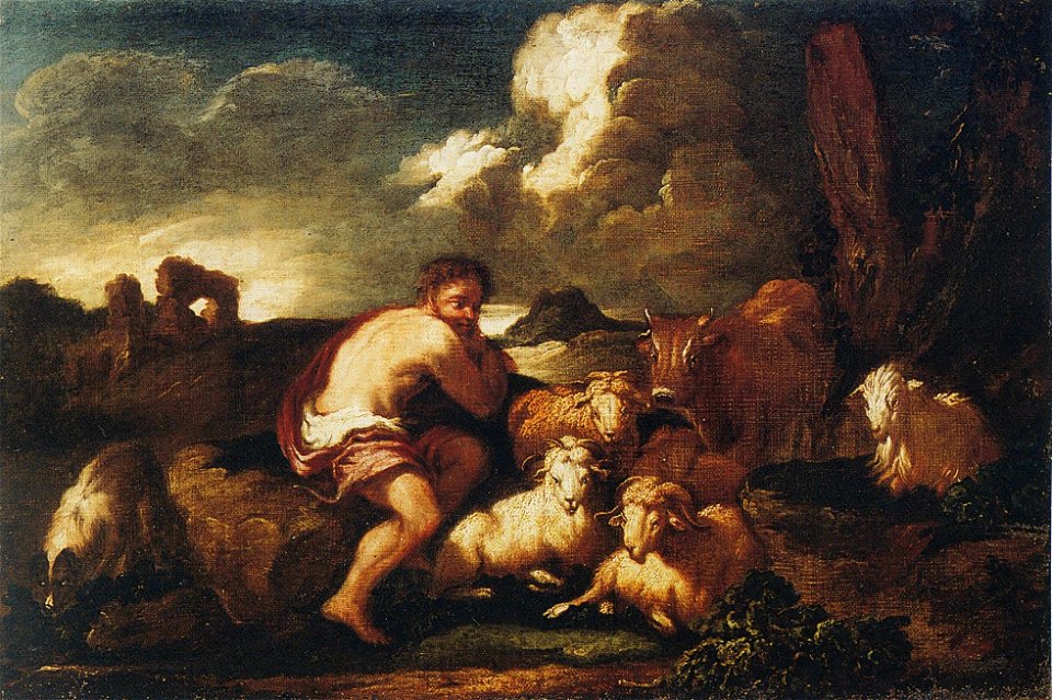 Paisaje con pastor y animales